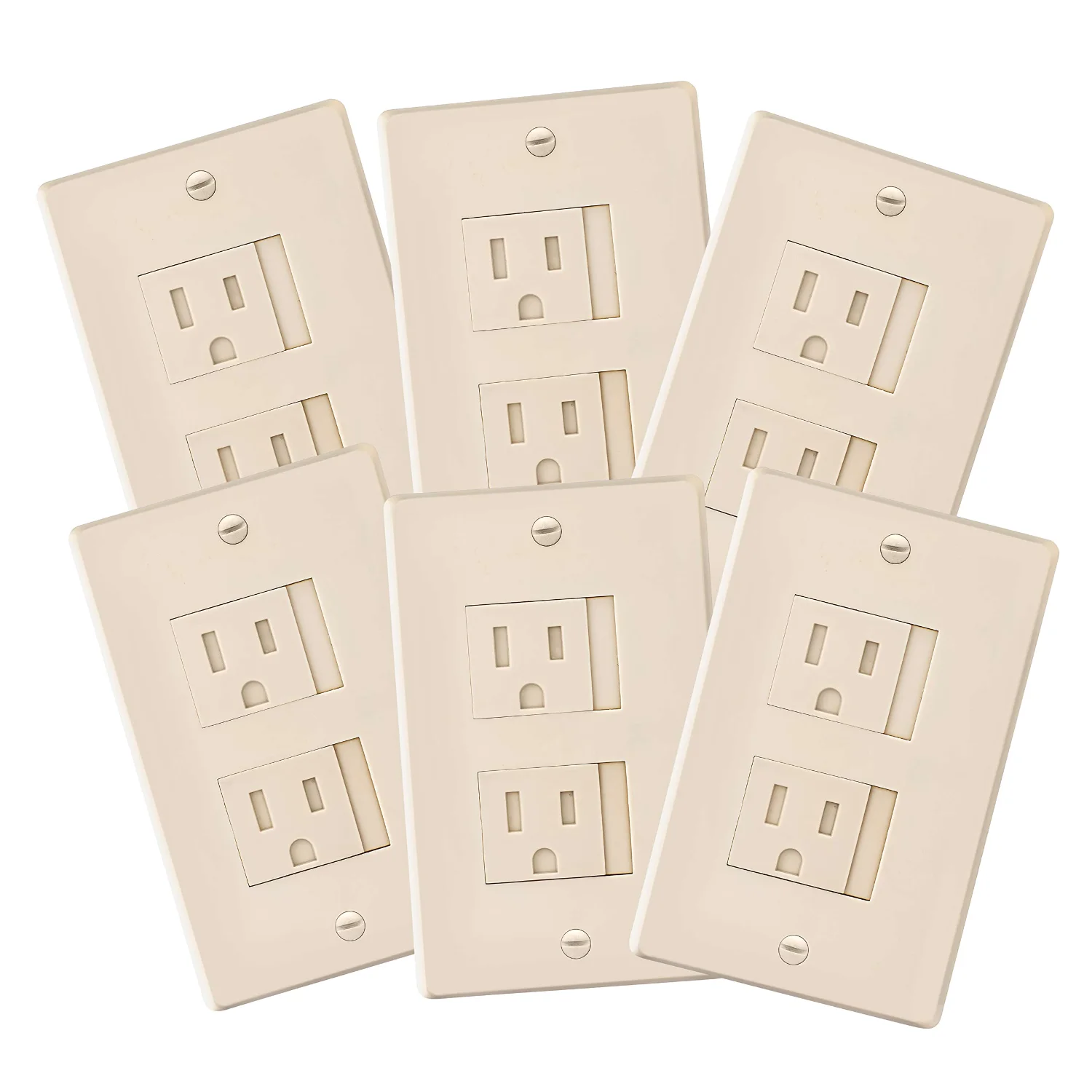 Safety Innovations Self-Closing Decora Outlet Covers, 2-Screw, Beige, 6-pack
